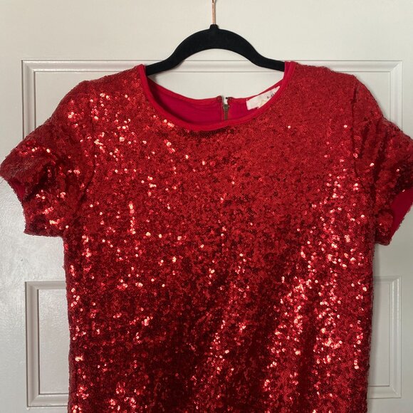 Red Sequin Embellished High-Low Dress - Picture 3 of 7